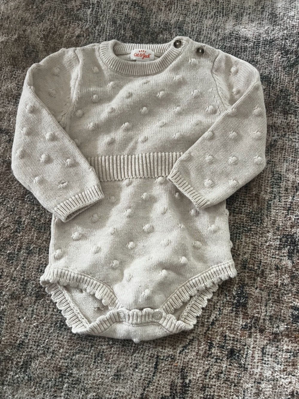 Cat & Jack Cream Knit Dot Bubble Romper Size 12 Months